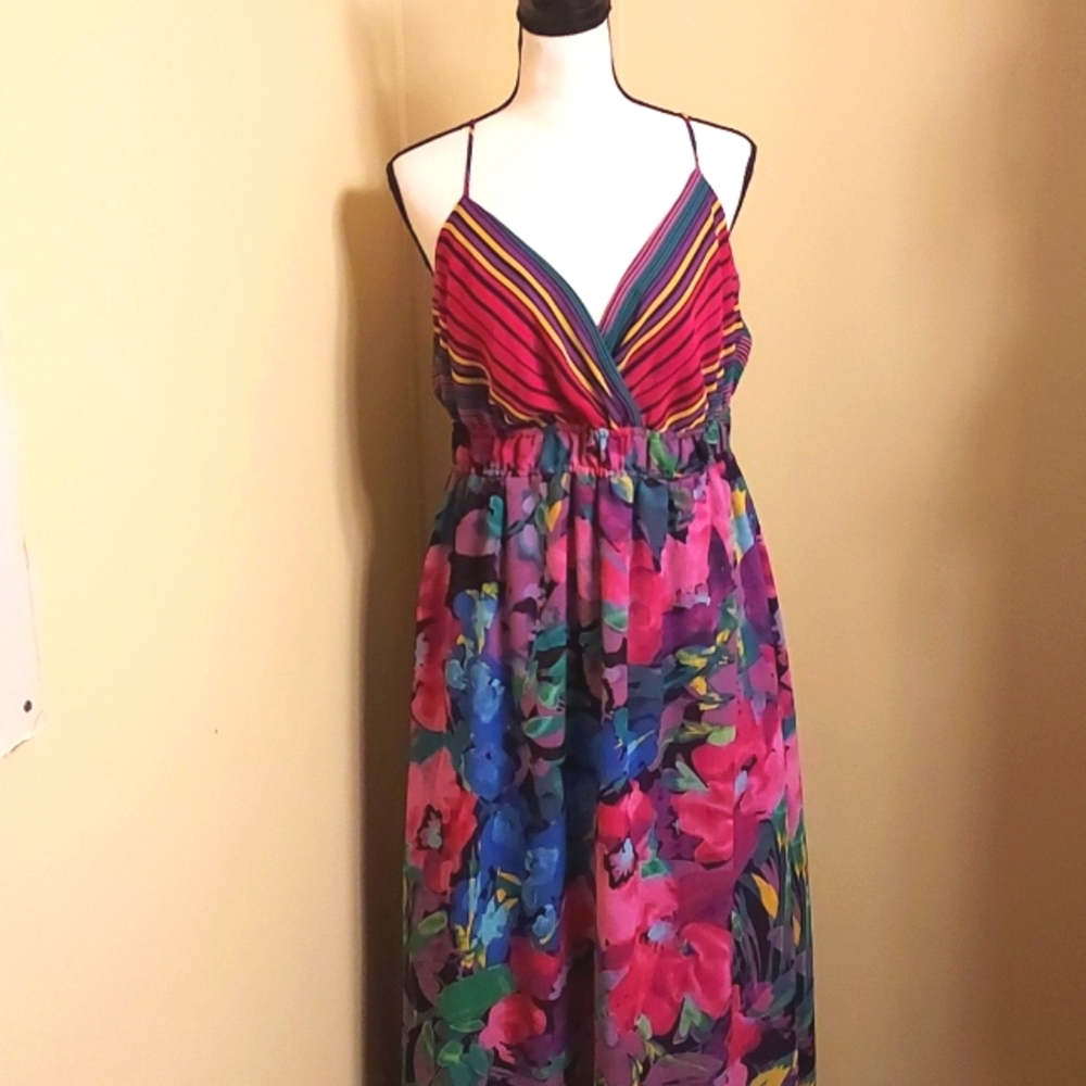 Multicolor Striped and Floral Maxi Dress